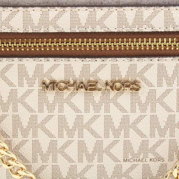 NWT Michael Kors Jet Set Large East West Zip Chain Logo Crossbody Bag in Vanilla - Picture 6 of 10